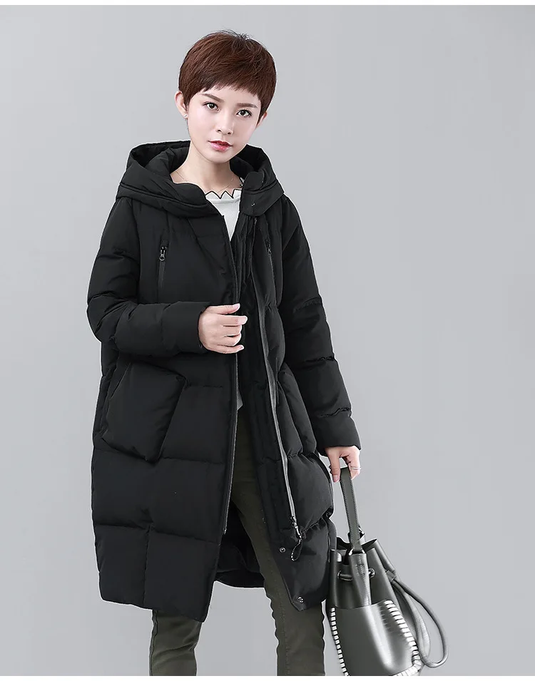 Down Jacket Women's Mid-length Thick Winter New Style Korean-style Versitile Fashion Winter over-the-Knee Loose-Fit Coat Fa