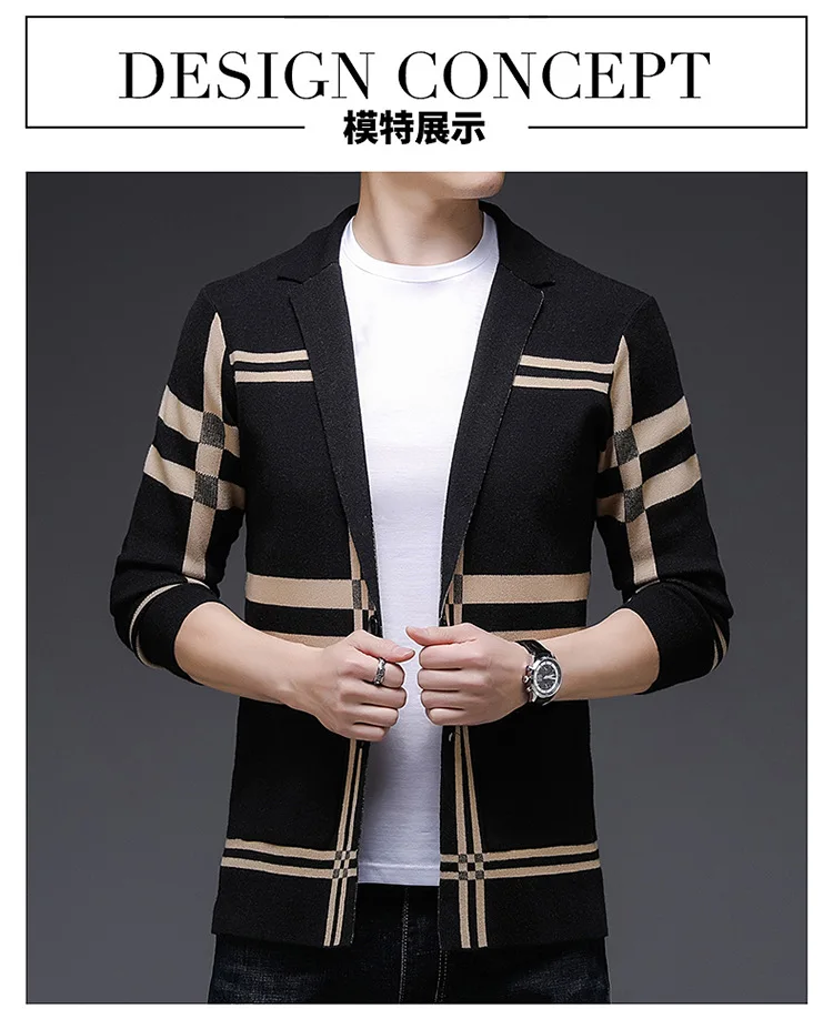 New Designer Luxury Brand Casual Fashion Plaid Slim Fit Mens Knitted Blazer Suite Jacket Elegant Top Quality Mens Clothing 2022 coat suit for men