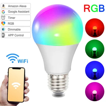 

Dimmable WiFi Light Bulb10W B22 E27 RGB LED Lamp App Operate Alexa Google Assistant Control Wake Up Smart Home Lamp Night Light