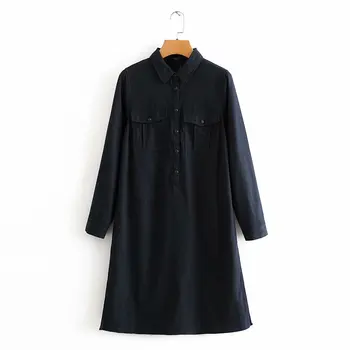 

2020 new Spring Summer European Pocket Decoration zaraing women Shirt Dress vadiming sheining female Shirt A9700