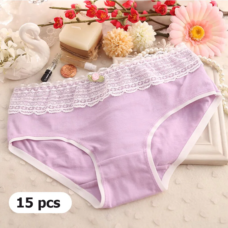 Set 4 15 шт./упак. Для женщин короткие хлопковое кружевное нижнее белье XL Трусы-шортики для девочек, сплошной цвет, женские трусы с низкой посадкой хлопковые трусики Majtki; искусственная кожа; Прямая(дропшиппинг); Damskie - Цвет: Set 4
