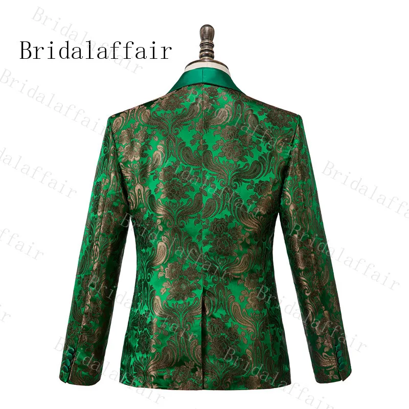 Bridalaffair блестящий зеленый золотой цветок Свадебный костюм жениха 3 шт смокинг для мужчин свадебные костюмы Лучший мужской костюм