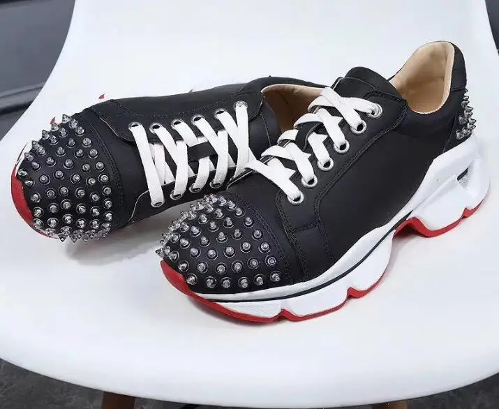 VIISENANTIN Genuine Leather Lady Sneakers Shoe Silver Black Spike Studded Flat Platform Casual Shoes Lace Up Loafers Female