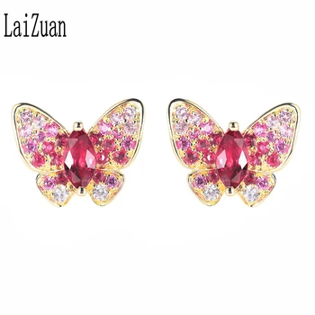 شراءلايزوان ريال 18K الذهب الأصفر 0.72ct حقيقية الطبيعية روبي والوردي الياقوت مجوهرات الخطوبة أنيقة فريدة من نوعها وأقراط