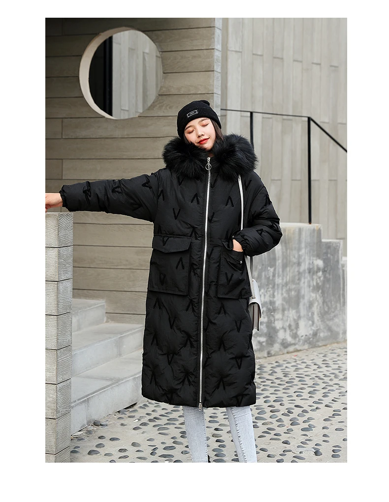 Пальто с меховым воротником женские зимние куртки пуховое хлопковое пальто с капюшоном Большие размеры парки Необычные куртки длинное пальто Модные женские