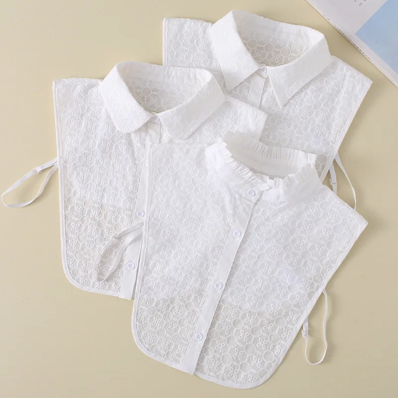 

High-quality Cotton Shirt Fake Collar for Women Sweater Detachable Turn Down Collar Lace Embroidery Blouse Tops False Collars