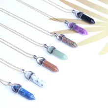 Шестиугольная колонна, ожерелье из нержавеющей стали, натуральный кристалл, подвеска, камень, кожаное ожерелье для мужчин и женщин, модное ювелирное изделие, амулет