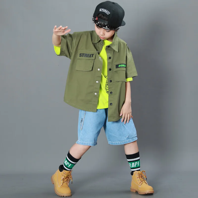 Fashion Boys Clothes Street Dance Wear Green Hip Hop Dance Clothes