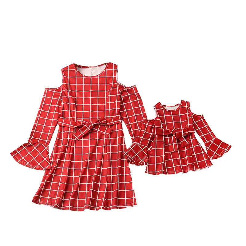 Autumn Family Dress Mother and Daughter Matching Red Plaid Dresses Family Matching Mom Kids Girls Ladies Outfits Clothes Dresses