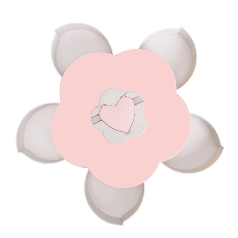Creative Plastic Floral Rotate Open Dried Fruit Flower Plate Candy Snack Plates Pink and Blue