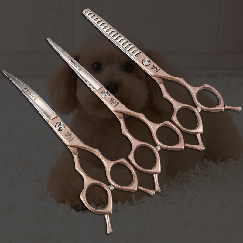 

Fenice 6.5/7 inch Professional Pet Grooming Scissors Set Straight&Thinning&Curved Dog Grooming Shears Set Teddy Dog Grooming