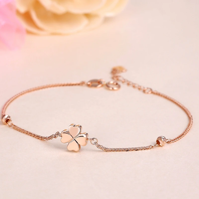 Lucky Rose 4-Leaf Clover 18K настоящий цельный браслет из настоящего золота AU750 для женщин вечерние модные ювелирные изделия