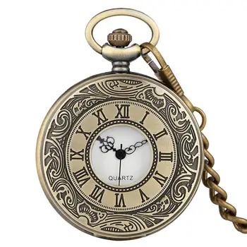 

Classic Bronze Cover Pocket Watch for Men, Exquisite Half-hollow with Roman Numerals Case Pocket Watches for Women, Durable Allo