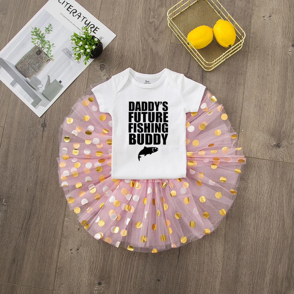 Daddy's Future Fishing Buddy/летняя одежда для маленьких девочек комплекты из 2 предметов Комбинезоны и костюмы с юбкой-пачкой Милая одежда для малышей, костюм, одежда - Цвет: R463-SQPWHYPK-