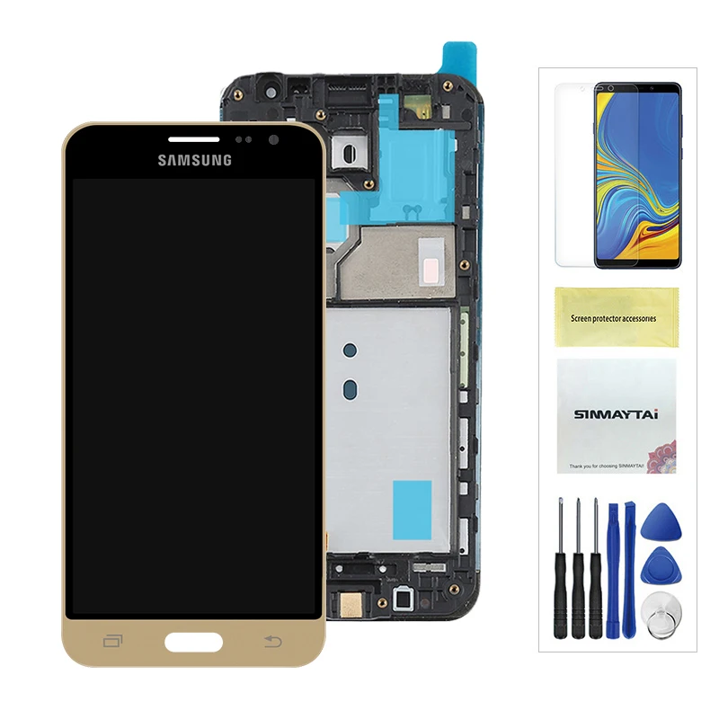 J320F ЖК-дисплей для samsung Galaxy J3 J320 J320A J320M J320F дисплей SM-J320FN/M/H/DS сенсорный экран дигитайзер с рамкой в сборе - Цвет: Gold With Frame