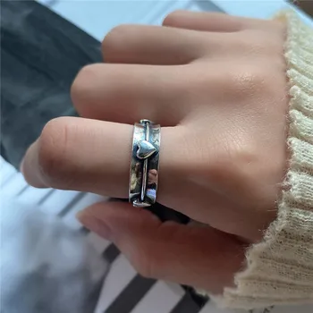 

RUIYI Genuine 925 Sterling Silver Heart Ring Minimalist Geometric Designed Do Old Ring Women Fashionable Wedding Fine Jewelry