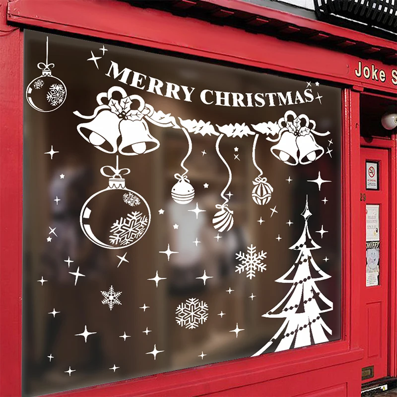 9 style Merry Christmas Tree Wall Stickers Snowman Santa Claus For Home Decor Snowflake Bell Shop Window DIY Vinyl Decor Mural