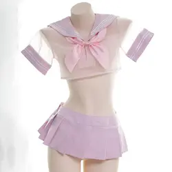 Школьный костюм для девочек розовый Школьная форма для японской средней школы комплект японский Для женщин прозрачный костюм моряка для