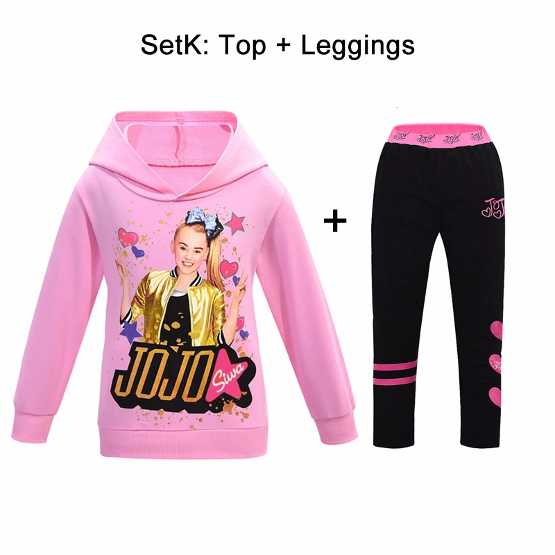 Set K JOJO Siwa/весенне-осенние детские толстовки с капюшоном и рисунком из мультфильма; толстовки с капюшоном и длинными рукавами для девочек; леггинсы; повседневная одежда - Цвет: Set K