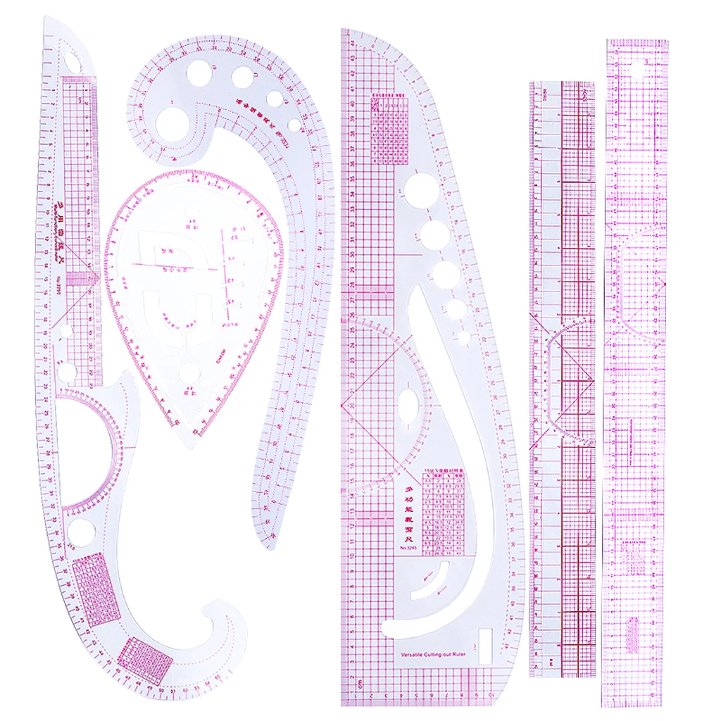 6 Pieces Multi-Style Design Drawings Straight and Curve Ruler Set for Clothes Design Accessories 6 Pieces Multi-Style Design Drawings Straight and Curve Ruler Set for Clothes Design Accessories