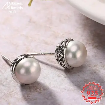 

Baroque style S925 Fine Antique Earrings 925 Sterling Silver Women Handmade Vintage Nature Mothers day freshwater pearl stud