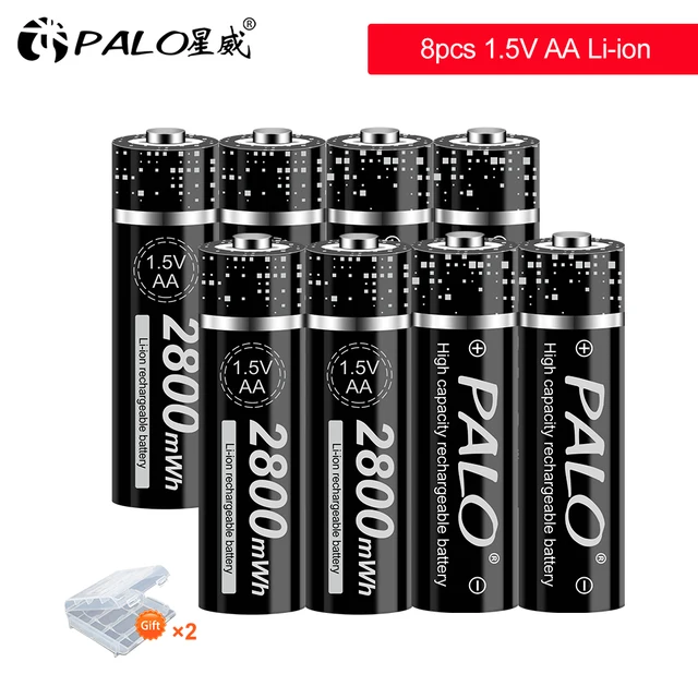 PALO 1.5V AA Battery Rechargeable 2800mWh 1.5V AA Li-ion lithium Battery aa batteries for Remote Control flashlight with Charger 8pcs