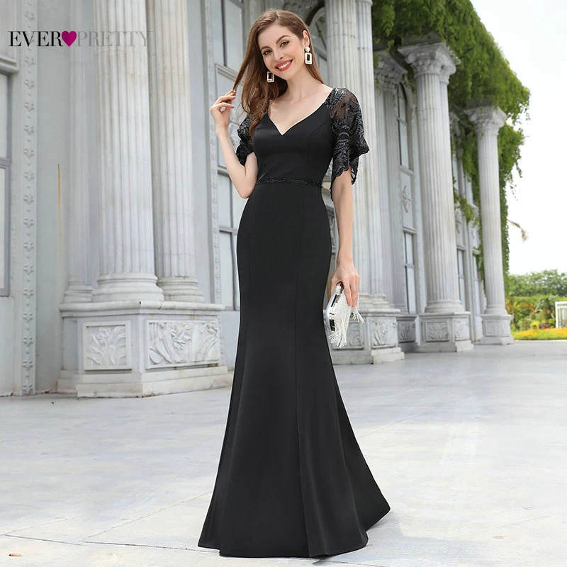 Formelle элегантные черные вечерние платья с v образным вырезом и расклешенными