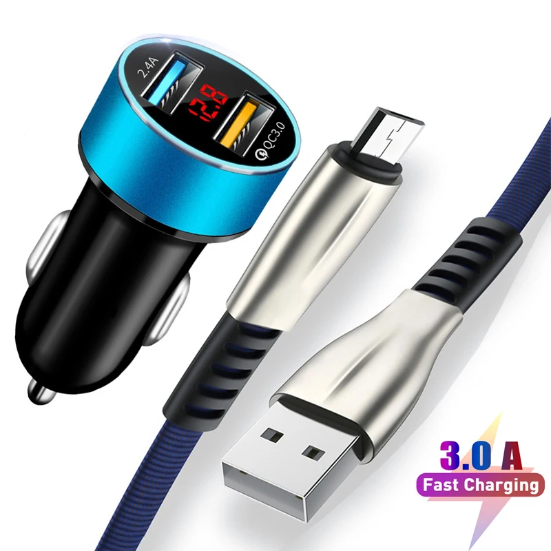 Автомобильное зарядное устройство с двумя USB-портами и кабелем Micro USB для Redmi 4 4X 5 5A