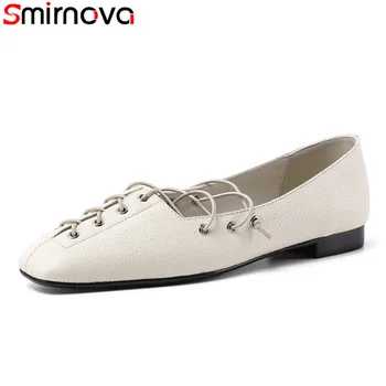 

Smirnova 2020 summer new arrive casual shoes woman fashion flat heel square toe women shoes genuine leather ladies flats
