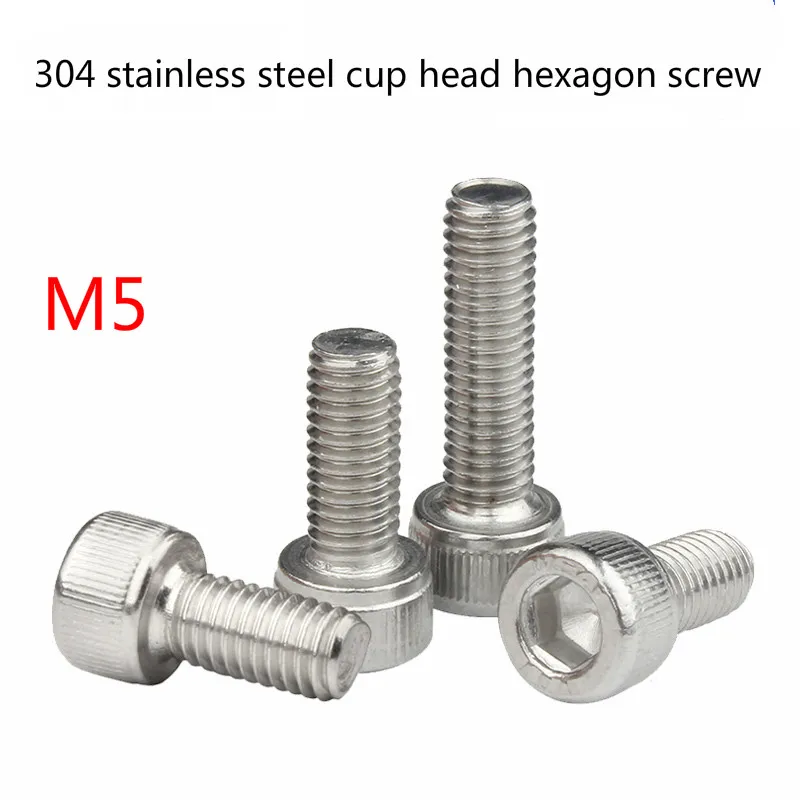

304 stainless steel cup head hexagon screw cylinder head hexagon bolt extended machine wire screw national standard M5