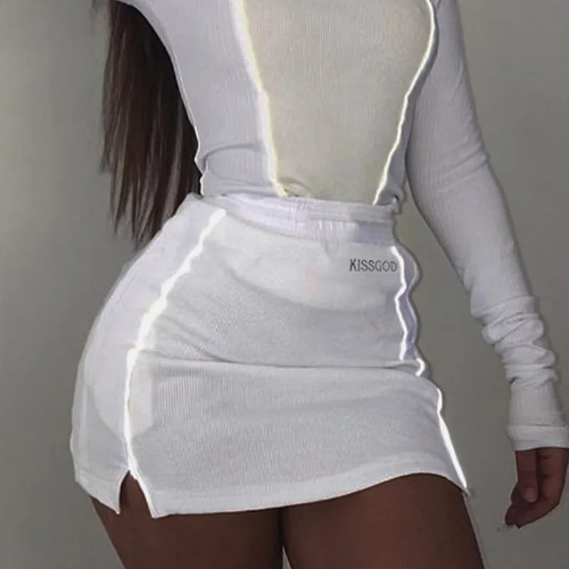 

Europe And America 2019 Summer Reflective Short Skirt Hot Selling-Ribbed Pattern Joint Skirt WOMEN'S Dress