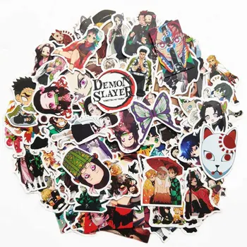 

100 Pcs Demon Slayer Kimetsu No Yaiba Anime Sticker Cosplay Props PVC Waterproof DIY Guitar Car Tanjirou Nezuko Decal Stickers