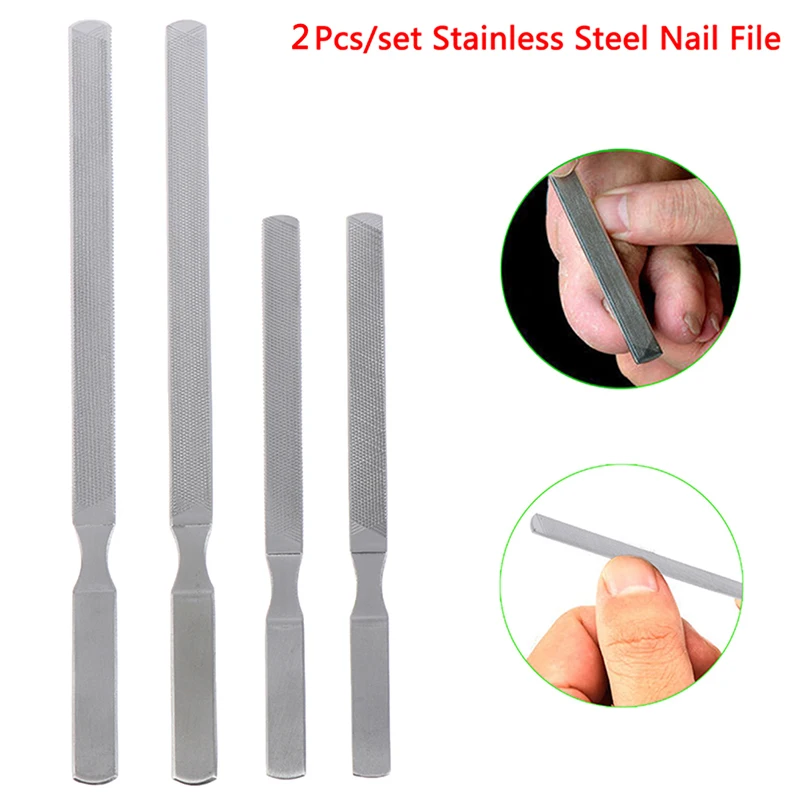 2 шт./компл. четыре стороны ногтя Полировщики для ногтей Нержавеющая сталь Двусторонняя пилочка для ногтей Маникюр Педикюр Инструмент