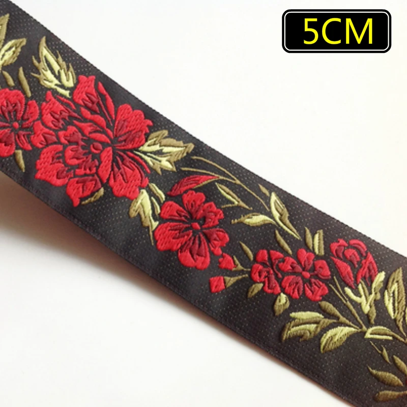 5 야드/로트 2CM 3.3CM 4CM 5CM 빨간 장미 꽃 짠 자카드 리본 패턴 커튼 및 의류 액세서리