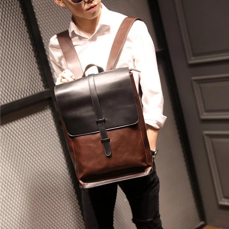 Retro Leather Backpacks Business Men Laptop Backpack Travel Casual Daypacks Teenager Schoolbags Shoulder Bag Mochila Male