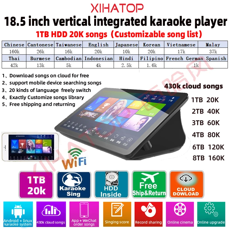 18.5鈥?Home ktv karaoke player, karaoke home jukebox, home theater K song station, 1TB HDD 20k songs, Chinese and English system - ANKUX Tech Co., Ltd