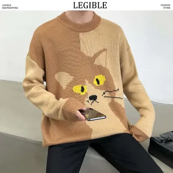 

LEGIBLE 2019 New Autumn Hip Hop Sweater Men Casual Loose Mens Sweaters O-Neck Knitting Pullovers Men