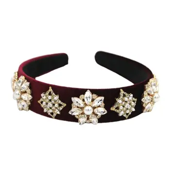 

Baroque Palace Velvet Wide Headband Vintage Tiaras Colorful Imitation Crystal Flower Jewelry Hair Hoop Bridal Wedding Headwear
