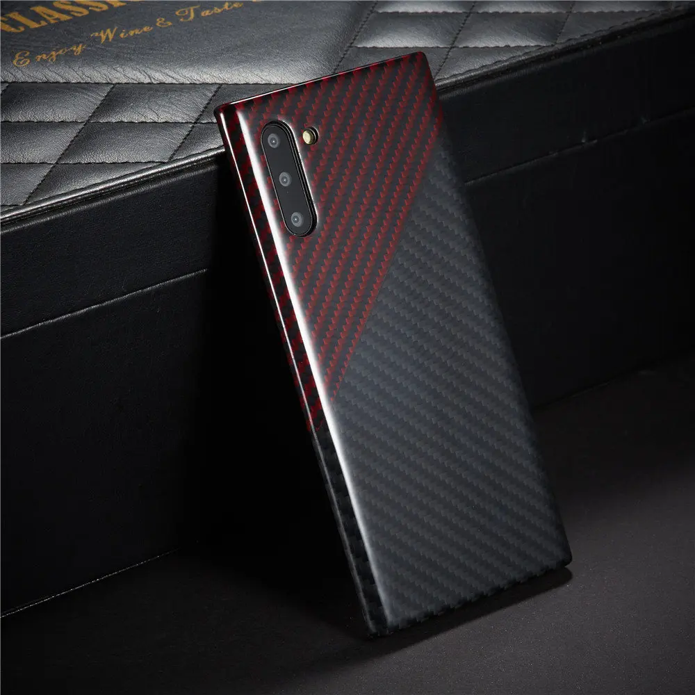 gloss black red Защитный чехол из углеродного волокна для samsung galaxy note 10 plus, задняя крышка, note10 10+ чехол, бампер, Арамид, роскошный бренд, disign - Цвет: gloss black red