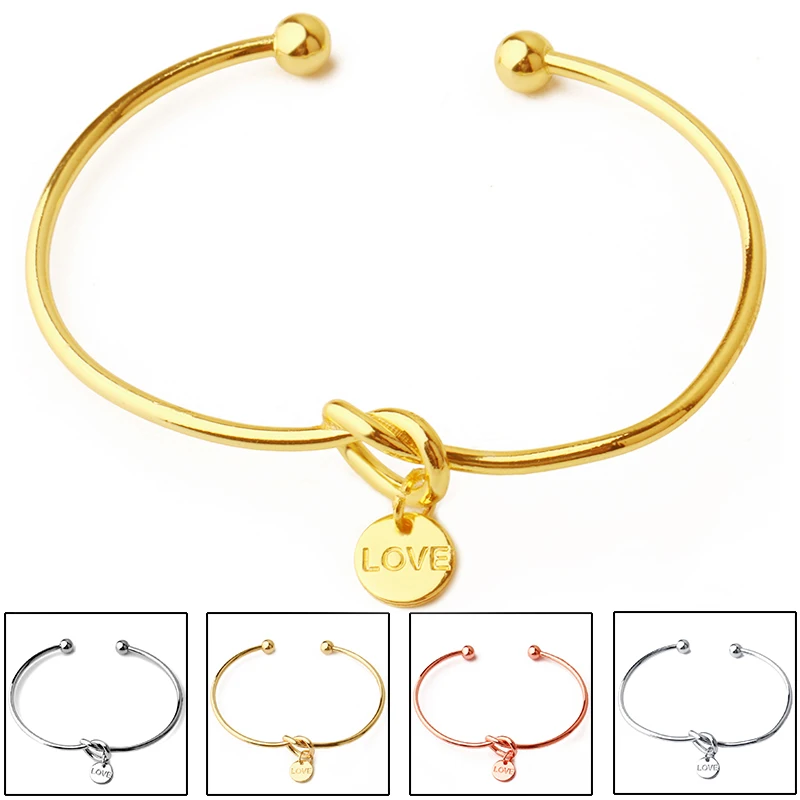 

BITWBI Personalized Knot Initial Bracelets Bangles LOVE Letters Initial Charm Bracelet Love Bangles for Women Jewelry Pulseiras