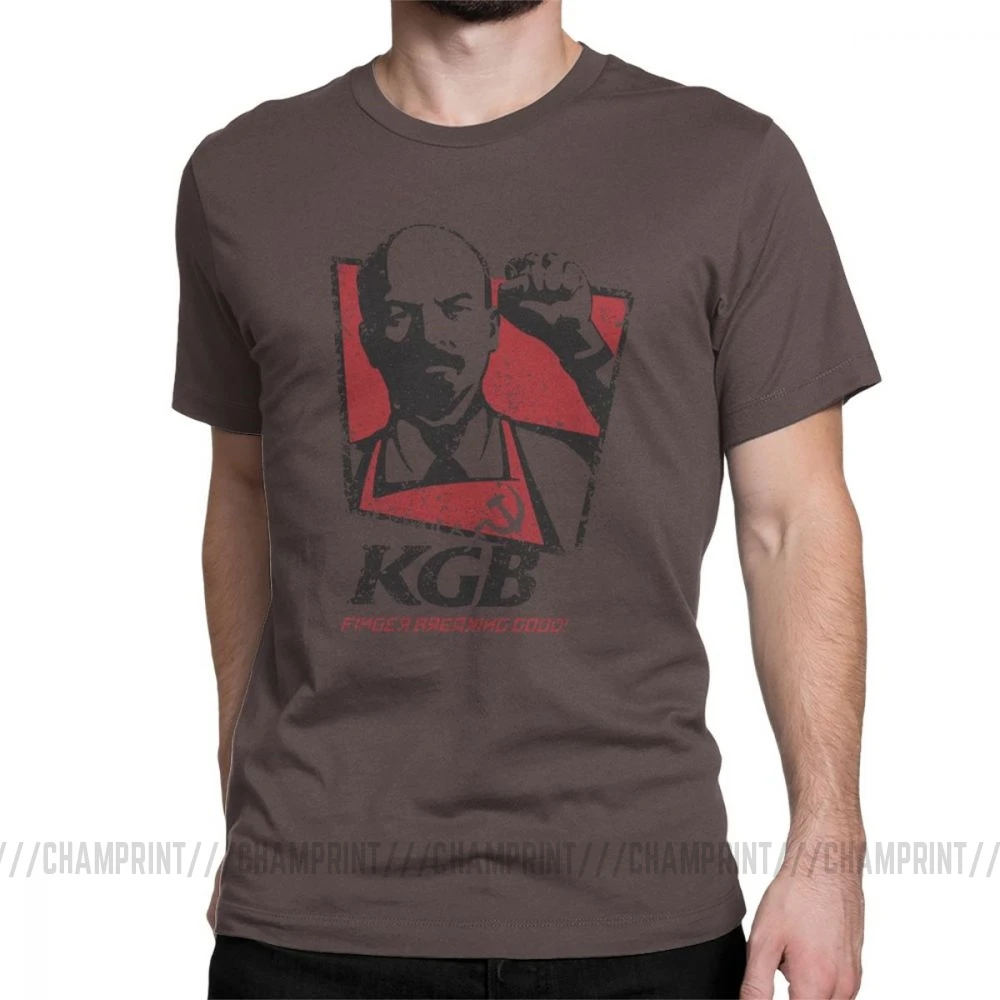KGB Vladimir Lenin мужские футболки СССР Россия коммунизм Марксизм коммунистические винтажные футболки с круглым вырезом хлопок Подарочная одежда - Цвет: Коричневый