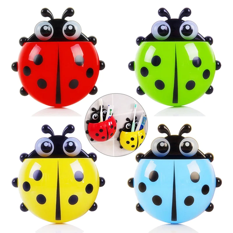 

Lovely Ladybug Ladybird Wall Suction Cup Toothbrush Holder Bathroom Set ToothBrush Container Cup Hanging Organizer