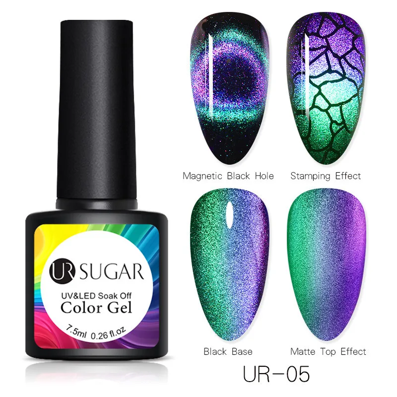 Ur Sugar 7,5 мл светящийся Магнитный 3D Гель-лак для ногтей с эффектом «кошачий глаз» лак звездный блеск Гель-лак замачиваемый УФ-гель лак на черной основе - Цвет: 5