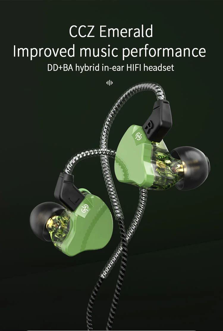 Gadgetoo Ccz Emerald Hifi Earphones 10Mm 1 Dd Unit+Ccz Customized Ba Wired Headphones In Ear Monitors Headset Earbud Hifi Bass Sport