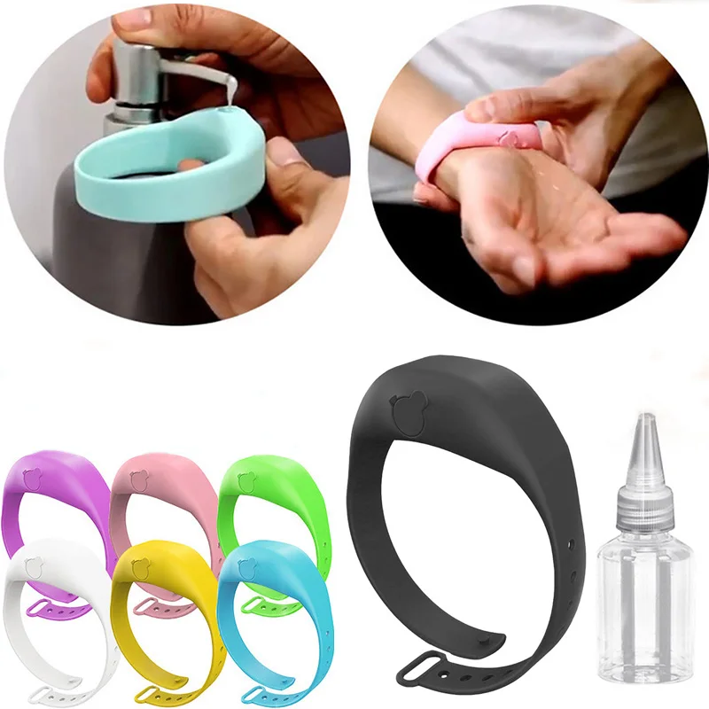 

Silicone Wristband Hand Dispenser Adult Kids Liquid Dispensing Bracelet Sanitizing Wearable Hand Sanitizer Holder with Bottle