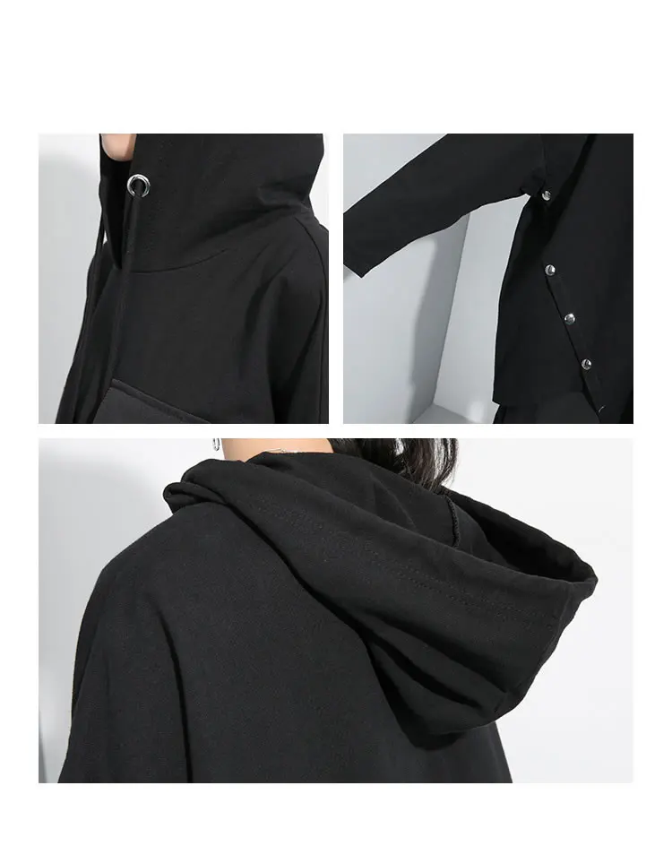 XITAO/черные необычные женские худи, пуловер с карманом и капюшоном, дизайн, осенние элегантные толстовки с капюшоном GCC2111