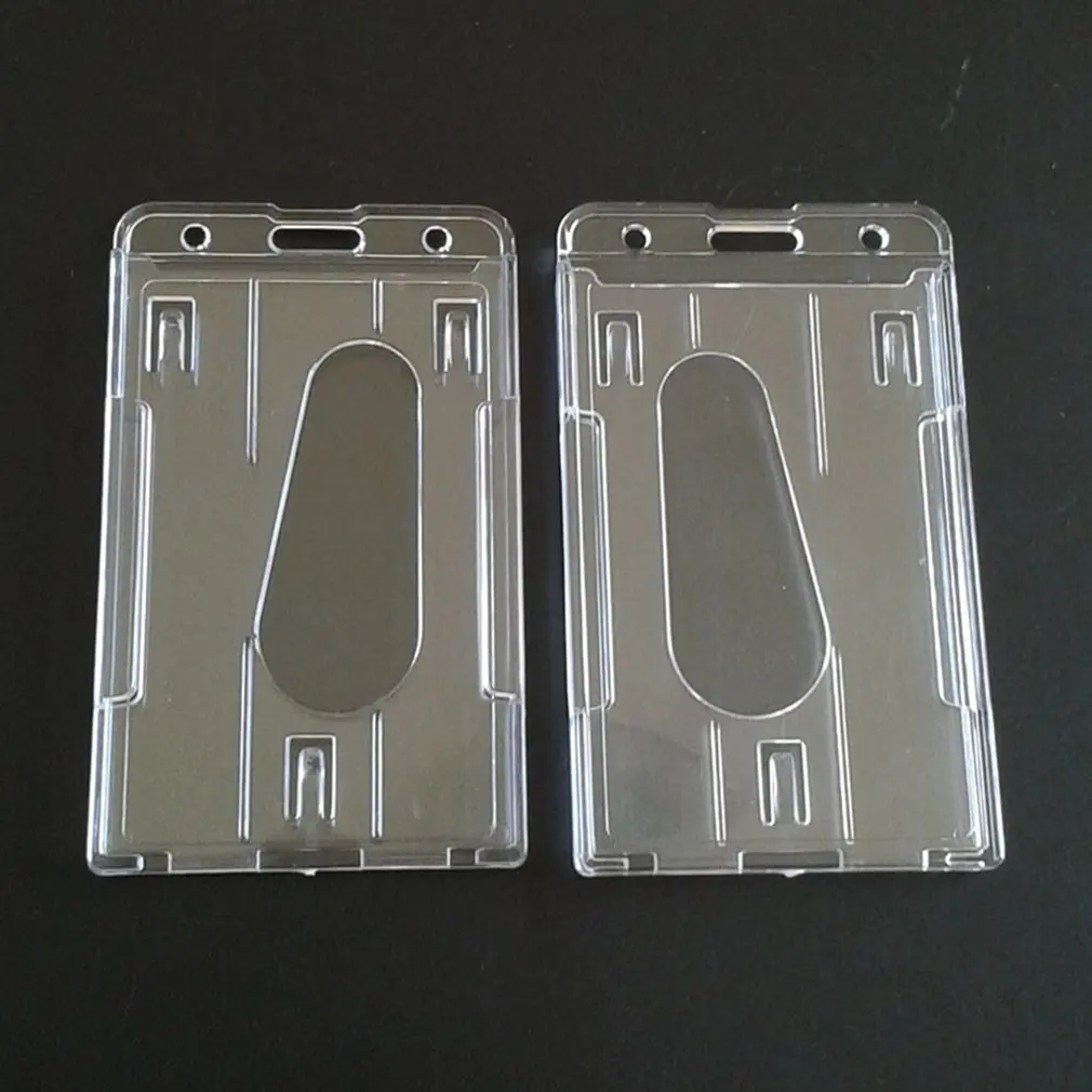 1Pcs Hard Plastic Double-faced Card Holder Transparent Clear Horizontal ID Badge Holders Cover Easy Access Thumb Notch | Канцтовары для