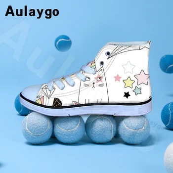 

Aulaygo Fashion Children Flats Lace Up Breathable Girls Casual Cute Cat Diamond Star Painting Unicorn Shoes Outdoor Kids Sneaker