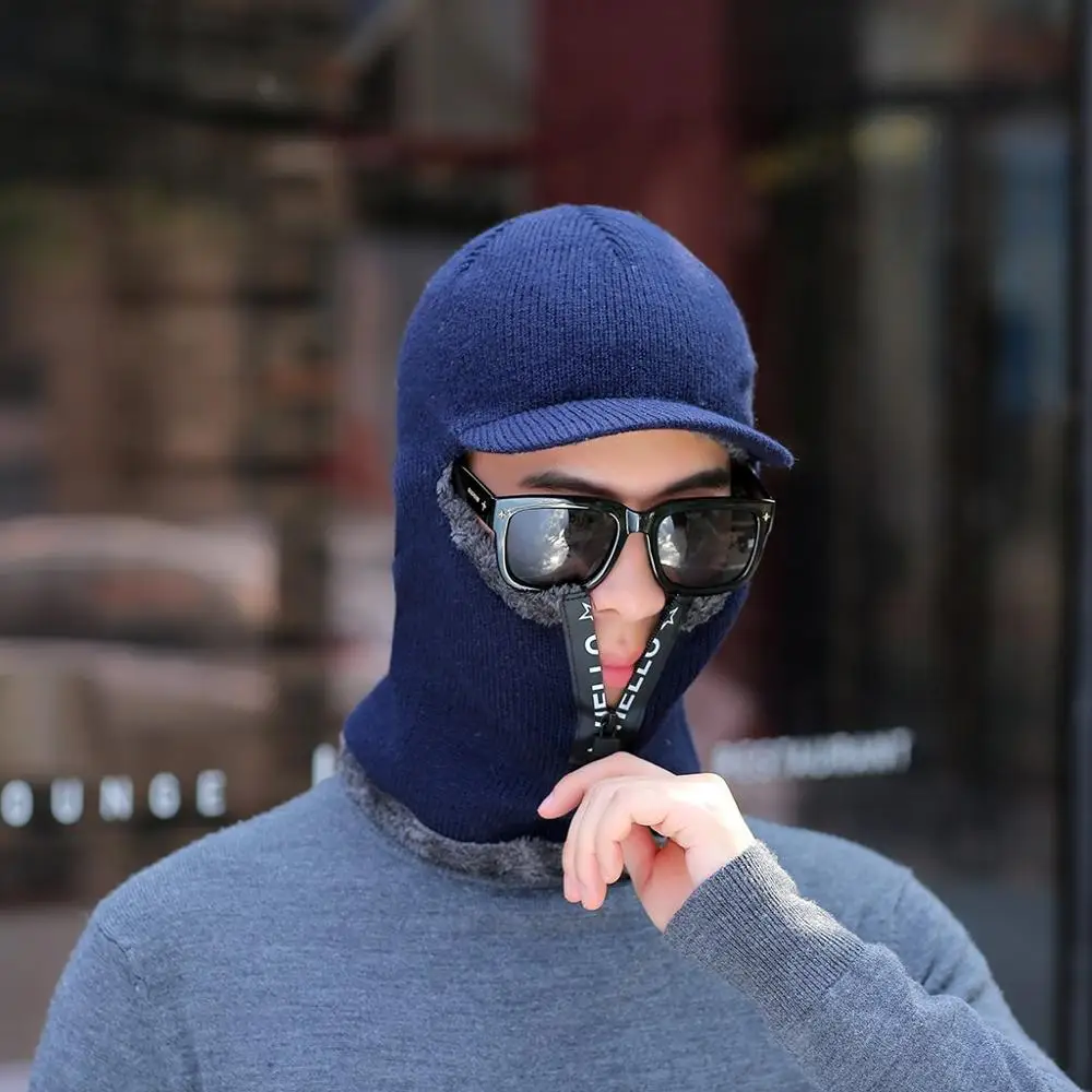 Тёмно-синий Beanies зимняя шапка мужская шапка стиль осень и зима ткачество и утолщение вязаные шерстяные шапки шапочка Muts#2S30 - Цвет: Тёмно-синий