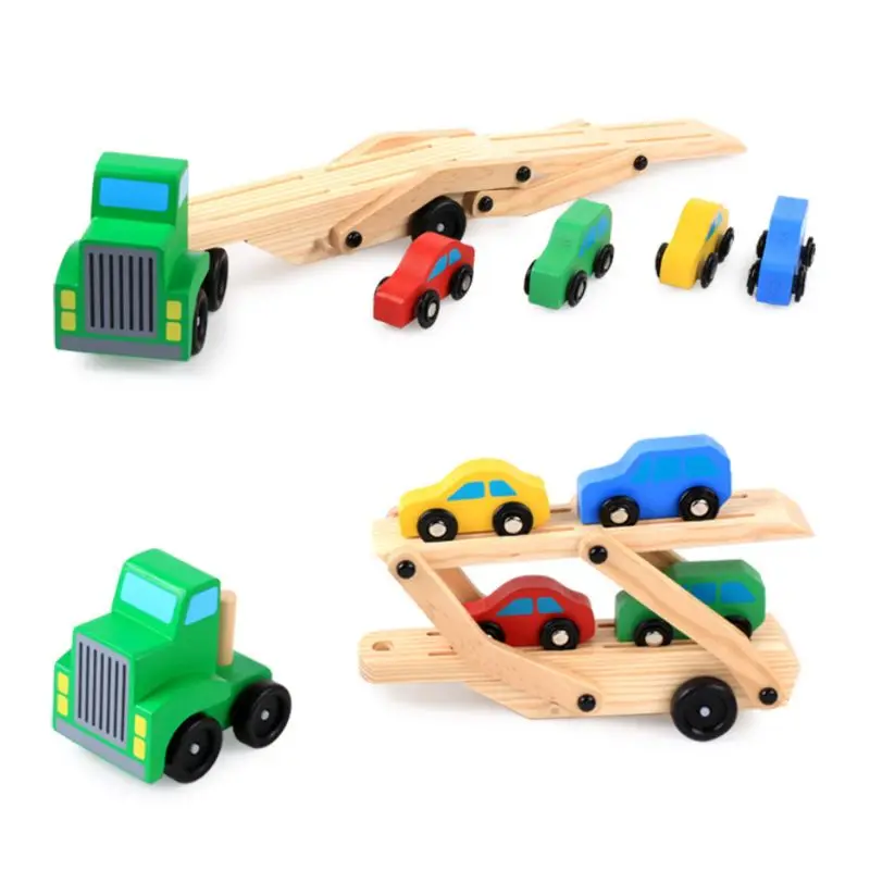 Детские деревянные Имитационные Развивающие игрушки для детей двухэтажный прицеп машина игрушка-транспортер набор